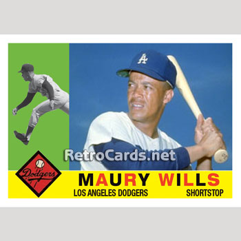 Custom Maury Wills Baseball Art Card – 1960s Style Los Angeles Dodgers – Thick 22pt Stock